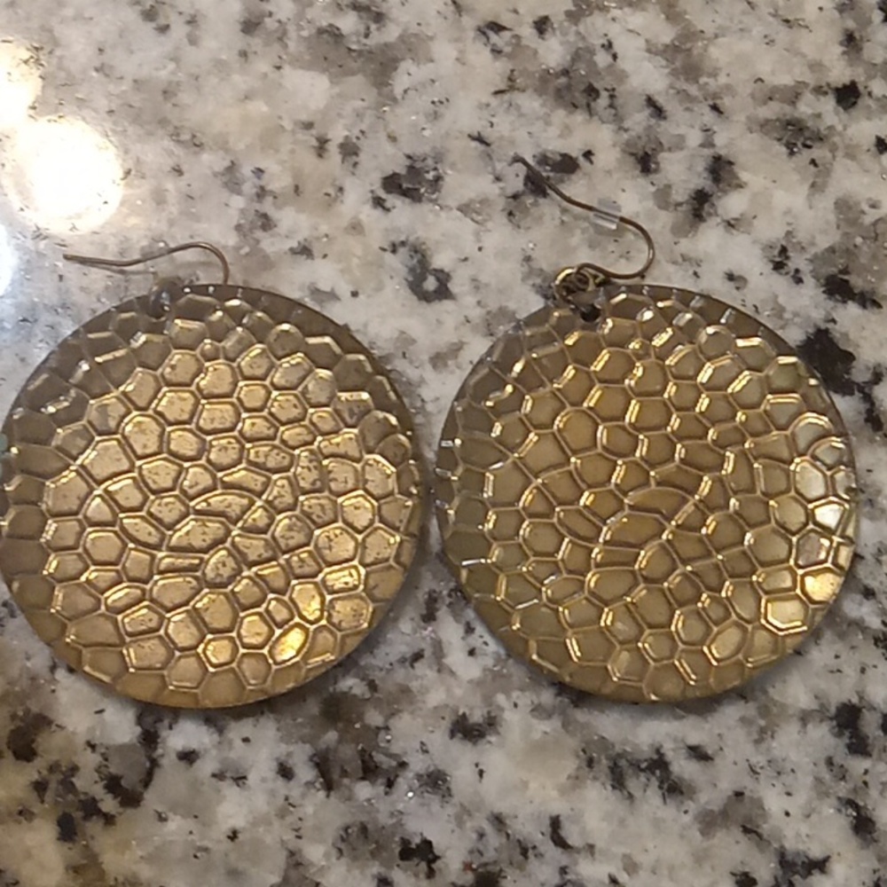 Turquoise Textured Round Drop Earrings - Picture 2 of 2